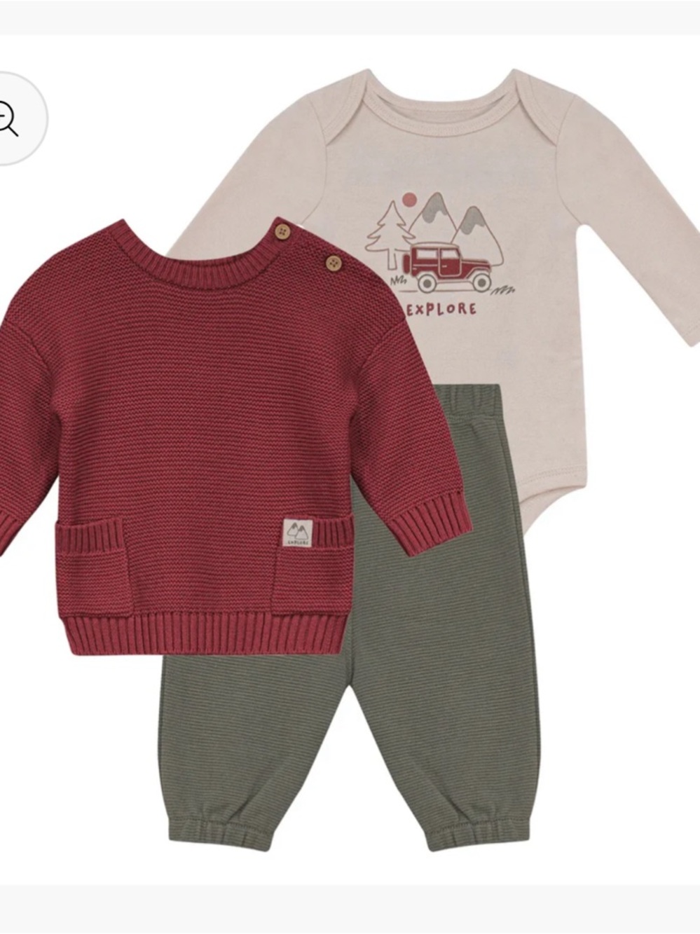 Kids 3-Piece Sweater Set with Graphic Bodysuit - Burgundy, Cream & Olive